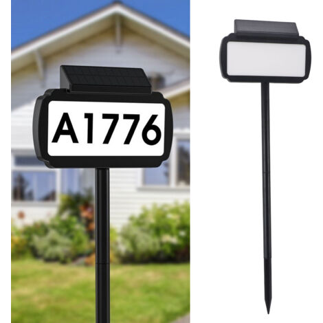 Letrero LED digital para casas con energía solar, resistente al agua IP65, giratorio 360°, número de casa iluminado para jardines y terrazas.