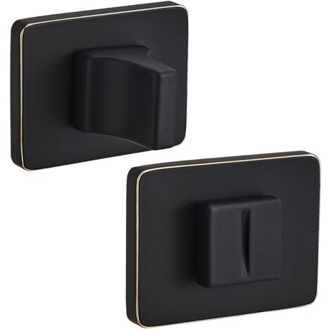 Letrero rectangular para puerta de baño con roseta negra y dorada