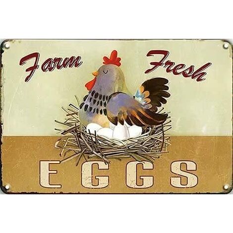 Letreros de Metal para pollos, carteles de estaño de gallina, gallo y pollo Vintage rústico, carteles de Metal Retro, decoración artística de pared y decoración de gallinero vintage,Fresh Eggs1,20 x 3