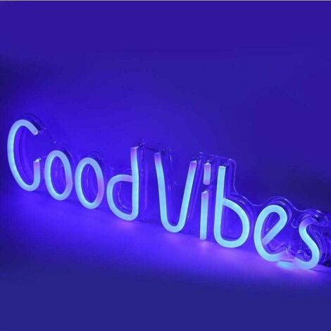 Letreros LED con forma de letras exquisitas "Good Vibes", luz de neón de PVC transparente, con una forma única y adorable, para la pared del dormitorio navideño o la habitación de los niños.