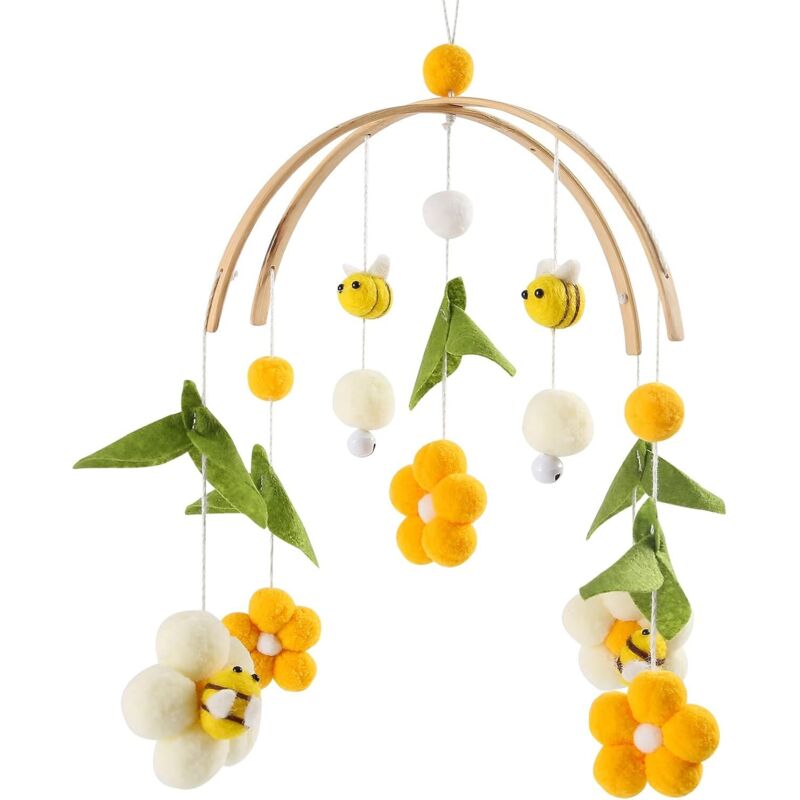 let's make Mobile bébé en bois + pelote de laine, carillon éolien, table à langer, clochette de lit suspendue, étoiles et lune, cadeau pour bébé