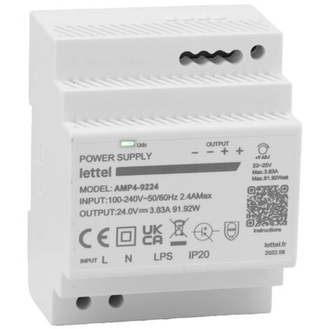LETTEL - Alimentation 230Vca/48Vcc, puissance 100W. Fixation rail-din, largeur 4 modules. - AMP4-100-48