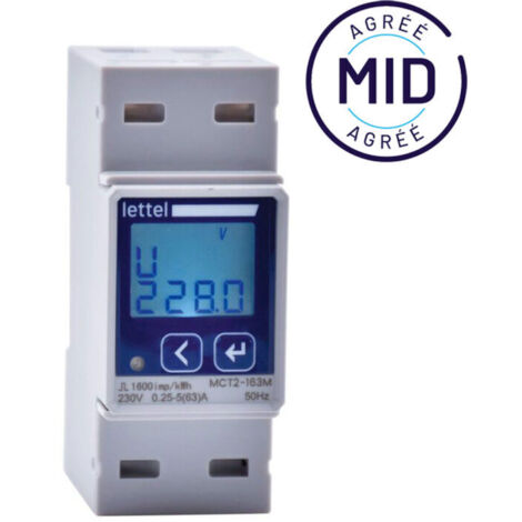 LETTEL - Compteur d'énergie multi-mesures mono 63A direct - Agrément MID et com Modbus - MCT2-163M