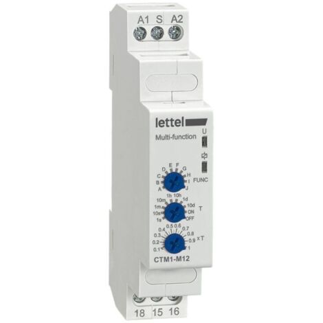 LETTEL - Minuterie multifonctions 12-230V 1 relais 16A. Montage rail-din largeur 18mm. - CTM1-M12
