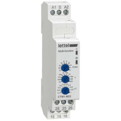 LETTEL - Minuterie multifonctions 12-230V 2 relais 16A. Montage rail-din largeur 18mm. - CTM1-M22