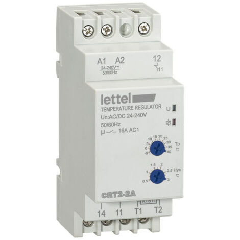 LETTEL - Thermostat mode chauffage à 1 point de consigne de 0 à +40°C, 1 relais NO/NF 16A - CRT2-2A