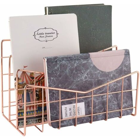 Letter Tray Paper Tray Rose Gold Desk Organiser 3 Compartment Organiser System Handmade Document Tray Metal Decorative Storage Compartments for Envelopes Documents Newspapers Books(Rose Gold)
