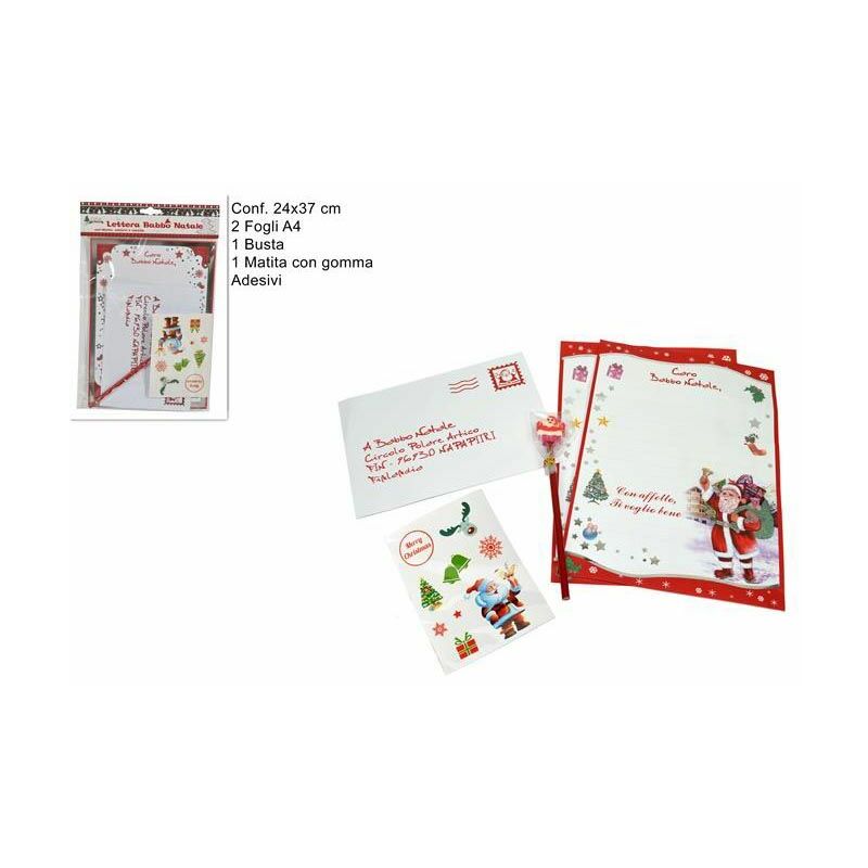 Set Completo Lettera A Babbo Natale Con Fogli, Busta, Matita E Ades...