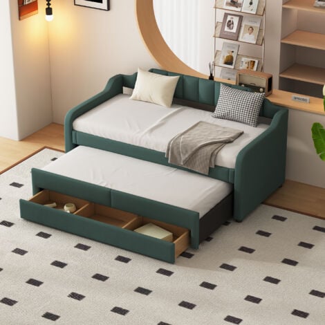 HAUSS SPOLE Letti con letti estraibili 90 x 200/190 cm, divano letto per adulti, letto singolo con cassetto, senza materasso, verde