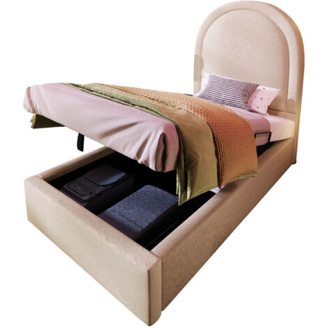 Letti contenitori, senza materasso, letti singoli 90x200 cm, PU, beige