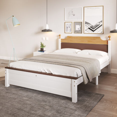 Letti per adulti, rete a doghe, MDF e legno, senza materasso, multicolore, 140x200cm, matrimoniale
