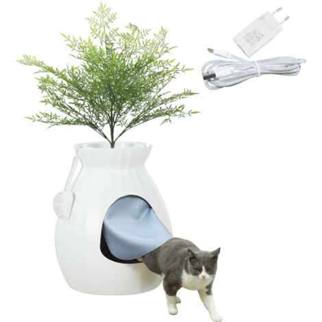 Lettiera per gatti Antiodore a forma di vaso con cucchiaio e tubo di alimentazione, lettiera chiusa in ABS e acciaio inox, 50x48,5x58,7 cm, bianca