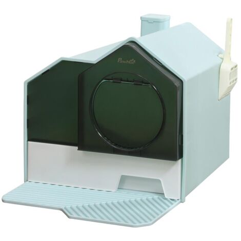 LETTIERA PER GATTI CHIUSA CON VASSOIO ESTRAIBILE. TAPPETINO E PALETTA. 47X45X42CM. AZZURRO