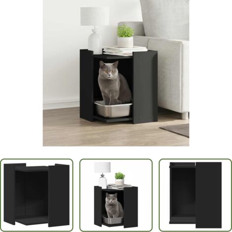 Lettiera per gatti -  Recinto per Lettiera per Gatti Nero 60x40x40 cm in Truciolato