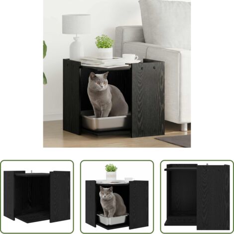Lettiera per gatti -  Rifugio per lettiera per gatti Rovere nero 53 x 53 x 51 cm