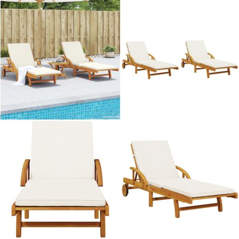 Lettini 2 pz con Cuscini 200x68x83 cm Legno Massello di Acacia - Lettino prendisole - Cuscino da seduta