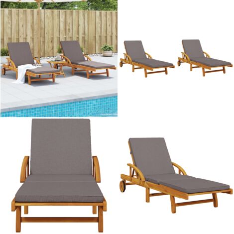 Lettini 2 pz con Cuscini 200x68x83 cm Legno Massello di Acacia - Lettino prendisole - Cuscino da seduta