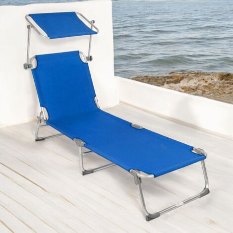 Lettini da spiaggia mare e esterno pieghevoli con parasole regolabile con struttura in acciaio e tessuto in oxford -  Blu