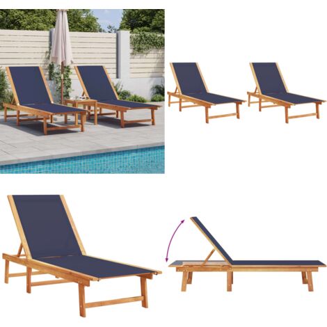 Lettini Prendisole 2 pz Blu Legno Massello Acacia e Textilene - Lettino da piscina - Lettino in legno acacia