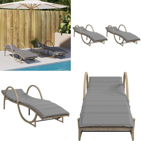 Lettini Prendisole 2 pz con Cuscini Beige in Polyrattan - Cuscino - Rattan PE