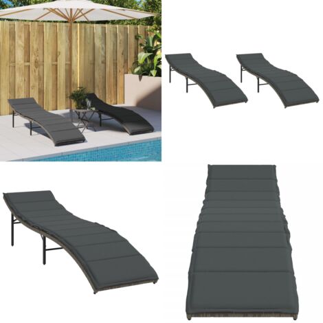 Lettini Prendisole 2 pz con Cuscini Grigio in Polyrattan - Cuscino - Rattan PE