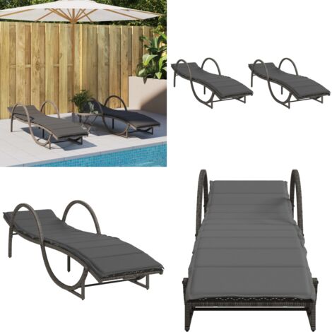 Lettini Prendisole 2 pz con Cuscini Grigio in Polyrattan - Cuscino - Rattan PE