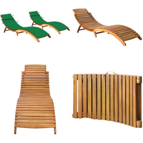 Lettini Prendisole 2 pz con Cuscini in Legno Massello d'Acacia - Lettino in legno - Cuscino da giardino