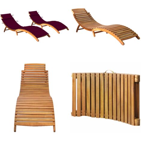 Lettini Prendisole 2 pz con Cuscini in Legno Massello d'Acacia - Lettino prendisole - Lettino in legno