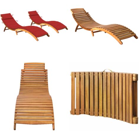 Lettini Prendisole 2 pz con Cuscini in Legno Massello d'Acacia - Lettino prendisole - Lettino in legno