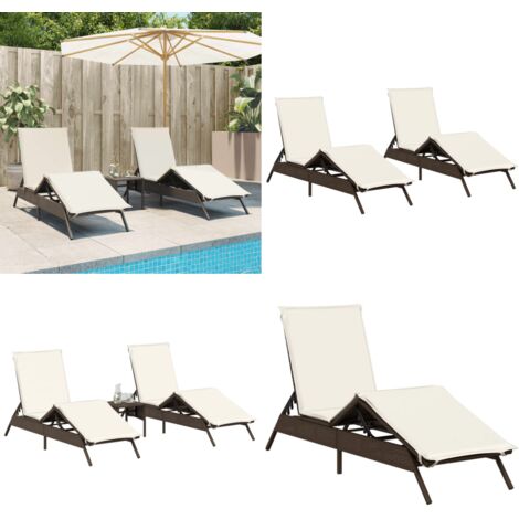 Lettini Prendisole 2 pz con Cuscini Marrone in Polyrattan - Cuscino - Rattan PE