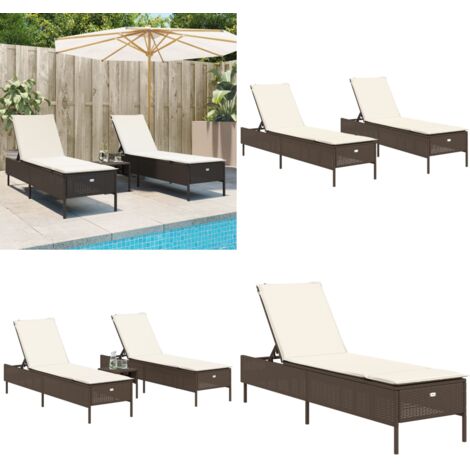 Lettini Prendisole 2 pz con Cuscini Marrone in Polyrattan - Cuscino - Rattan PE