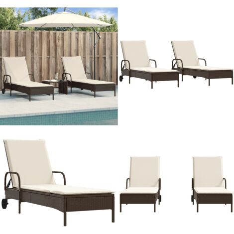 Lettini Prendisole 2 pz con Cuscini Marrone in Polyrattan - Lettino da giardino - Lettino esterno