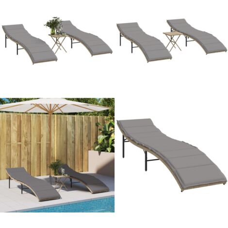 Lettini Prendisole 2 pz con Tavolino Beige in Polyrattan - Tavolino da tè - Rattan PE