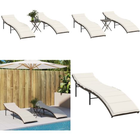 Lettini Prendisole 2 pz con Tavolino Marrone in Polyrattan - Tavolino da tè - Rattan PE