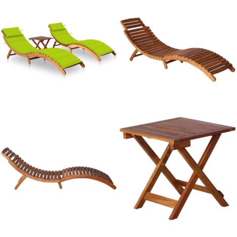 Lettini Prendisole 2 pz con Tavolo e Cuscini in Legno d'Acacia - Tavolo da giardino - Arredamento da esterno