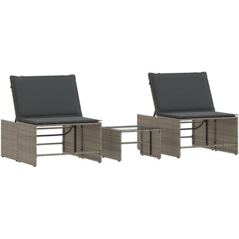 Lettini prendisole 2 pz con tavolo grigio in polyrattan vidaXL