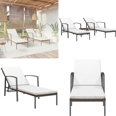 Lettini Prendisole 2 pz con Tavolo in Polyrattan Marrone - Tavolo da giardino - Lettino da giardino