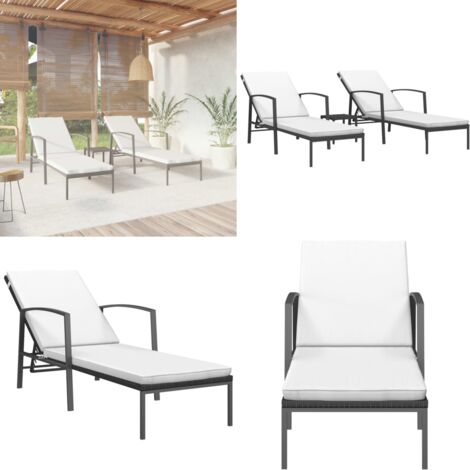 Lettini Prendisole 2 pz con Tavolo in Polyrattan Neri - Tavolo da giardino - Lettino da piscina