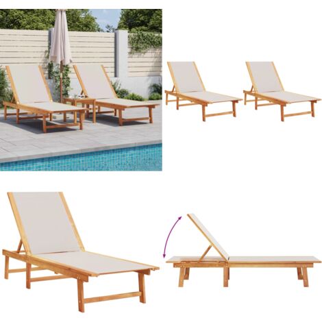 Lettini Prendisole 2 pz Grigi Legno Massello Acacia e Textilene - Lettino da piscina - Lettino in legno