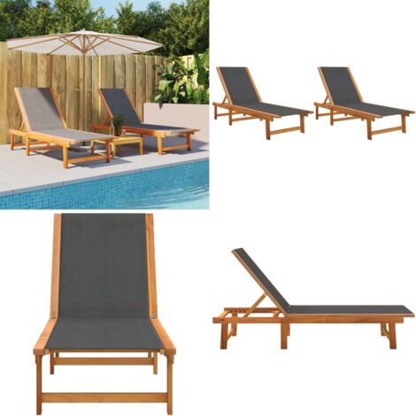 Lettini Prendisole 2 pz Neri Legno Massello Acacia e Textilene - Lettino da piscina - Lettino in legno