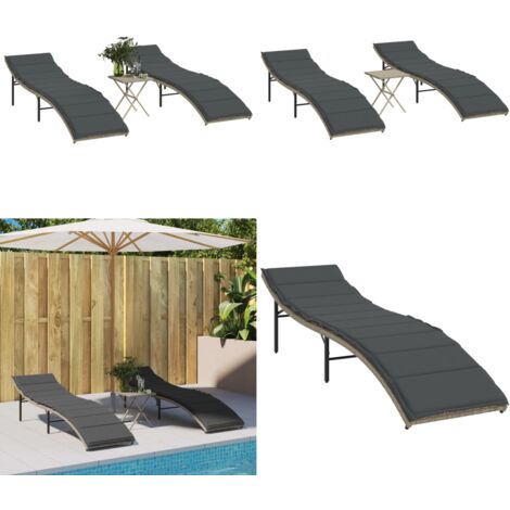 Lettini Prendisole 2pz con Tavolino Grigio Chiaro in Polyrattan - Tavolino da tè - Rattan PE