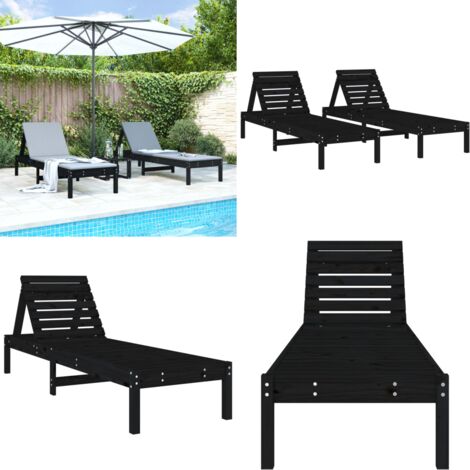 Lettini Prendisole 2pz Neri 199,5x60x74 cm Legno Massello Pino - Lettino prendisole - Lettino da piscina