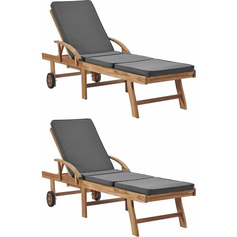Lettini Prendisole con Cuscini 2 pz Legno di Teak Grigio Scuro vidaXL