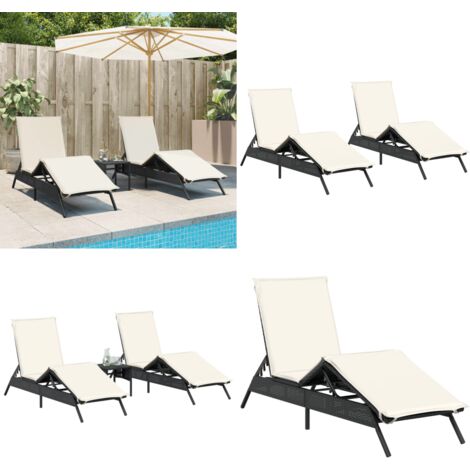Lettini Prendisole con Cuscini 2 pz Neri in Polyrattan - Cuscino - Rattan PE