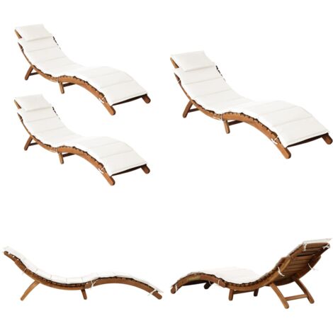 Lettini Prendisole con Cuscini 2pz Bianco Crema Massello Acacia - Lettino in legno - Lettino prendisole