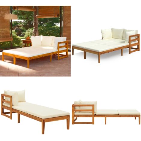 Lettini Prendisole con Cuscini Crema 2 pz Legno d'Acacia - Lettino da esterno - Lettino in legno