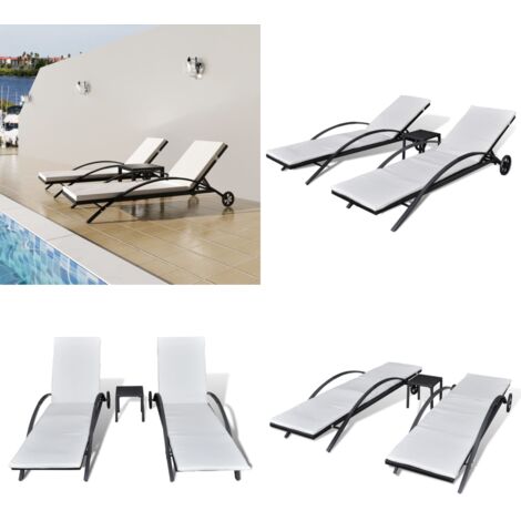 Lettini Prendisole con Tavolino in Polyrattan Nero - Tavolino da giardino - Rattan
