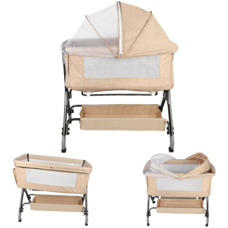 Lettino 2 in 1 con materasso, lettino per bambini, regolabile in altezza, lettino per bambini con ruote, color crema
