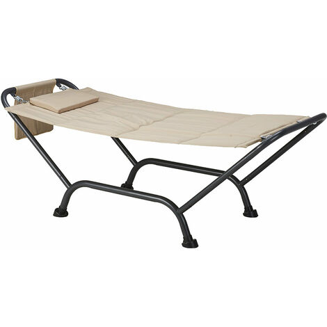 Lettino Amaca a Dondolo con Supporto Maldive in Acciaio e Pvc Beige