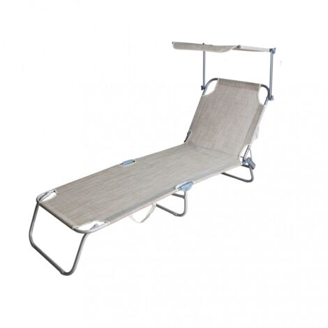 Lettino brandina pieghevole da spiaggia in metallo con tettuccio Abel -  Beige